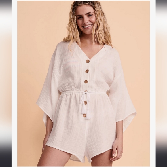 Brand New Rip Curl Romper, 100% cotton, white, NWT, coverup, M - Picture 2 of 10